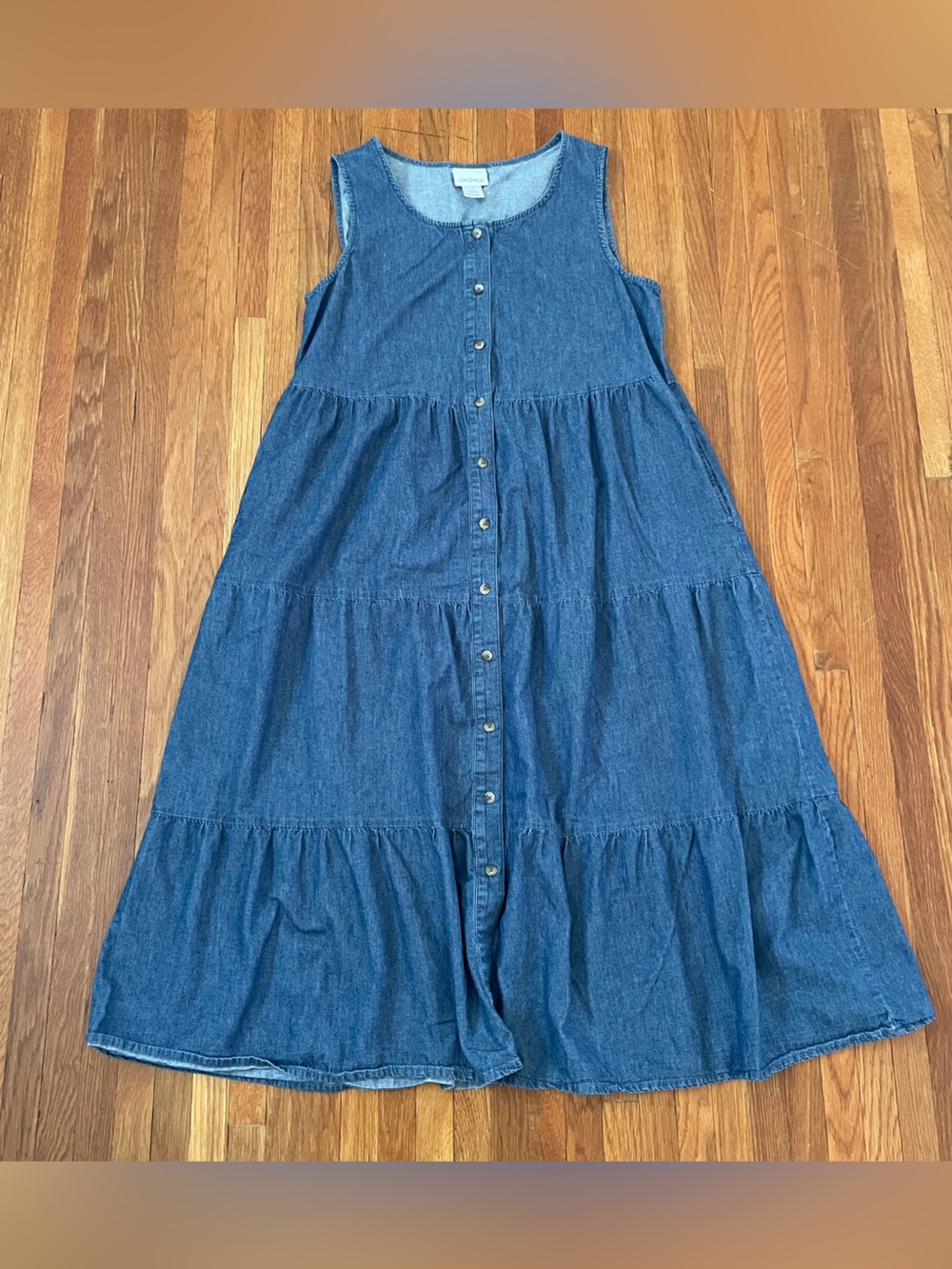 The Vermont Country Store Chambray Button-Front Dress in Light Blue